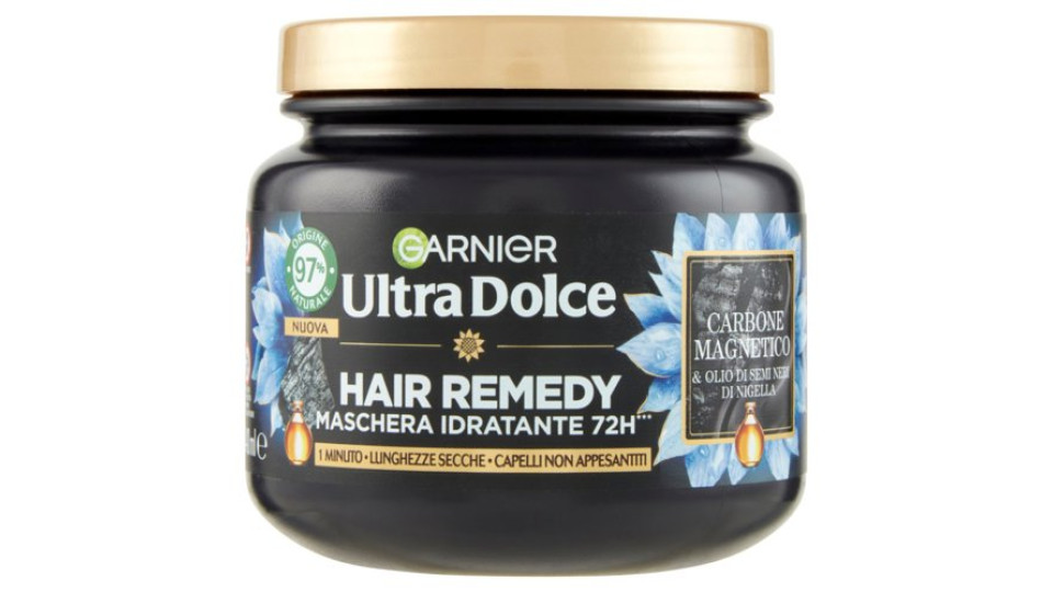 Garnier Ultra Dolce Hair Remedy Maschera per Capelli Idratante 72H Carbone Magnetico, 340 ml