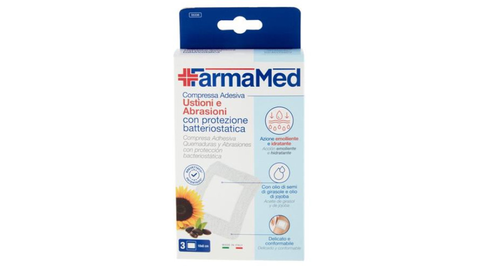 FarmaMed Compressa Adesiva Ustioni e Abrasioni con protezione batteriostatica 3 pz