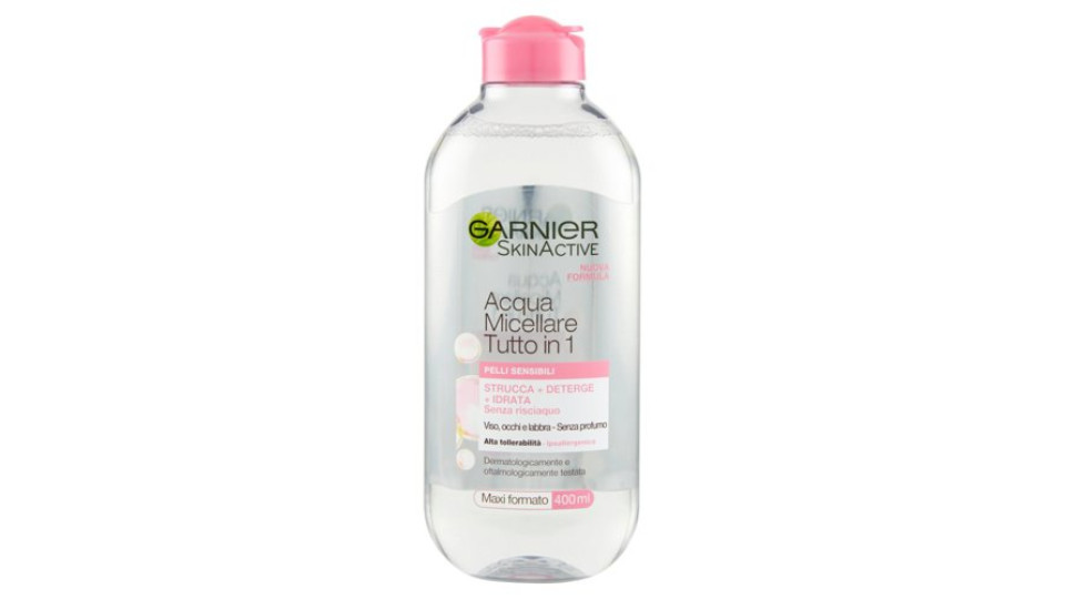 Garnier Acqua Micellare Tutto in 1 Struccante viso, occhi e labbra per pelli sensibili, 400 ml