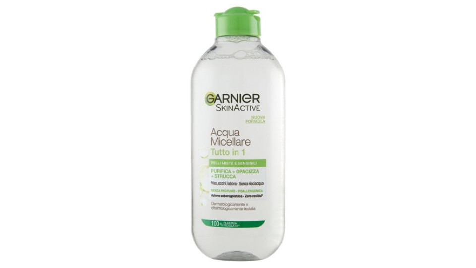 Garnier SkinActive Acqua Micellare Pelli Miste e Sensibili, Strucca, Purifica ed Opacizza, 400 ml
