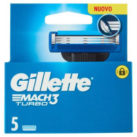 Gillette Mach3 Turbo Lamette di ricambio per Rasoio da Uomo, 5 Ricariche