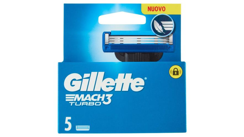 Gillette Mach3 Turbo Lamette di ricambio per Rasoio da Uomo, 5 Ricariche