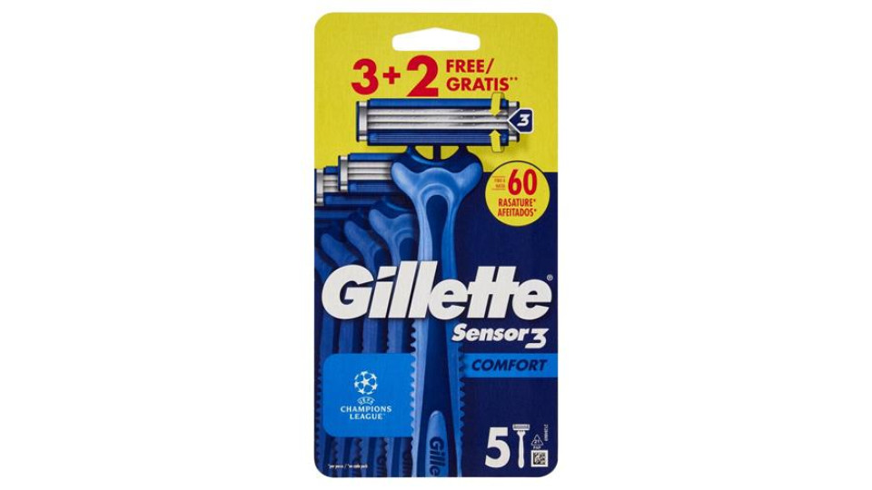 Gillette Sensor3 Comfort Rasoio da Uomo Usa e Getta - 3 rasoi + 2 Gratis