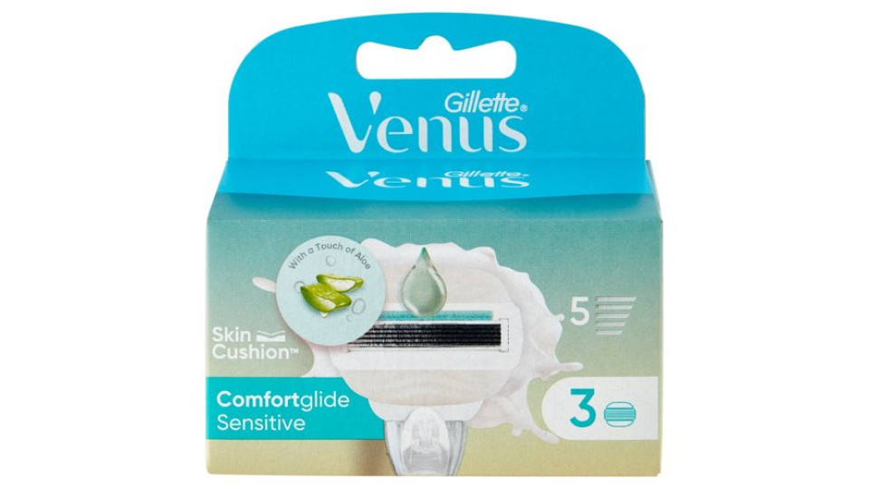 Gillette Venus Comfortglide Sensitive Lamette di ricambio per Rasoio da Donna, 3 Ricariche