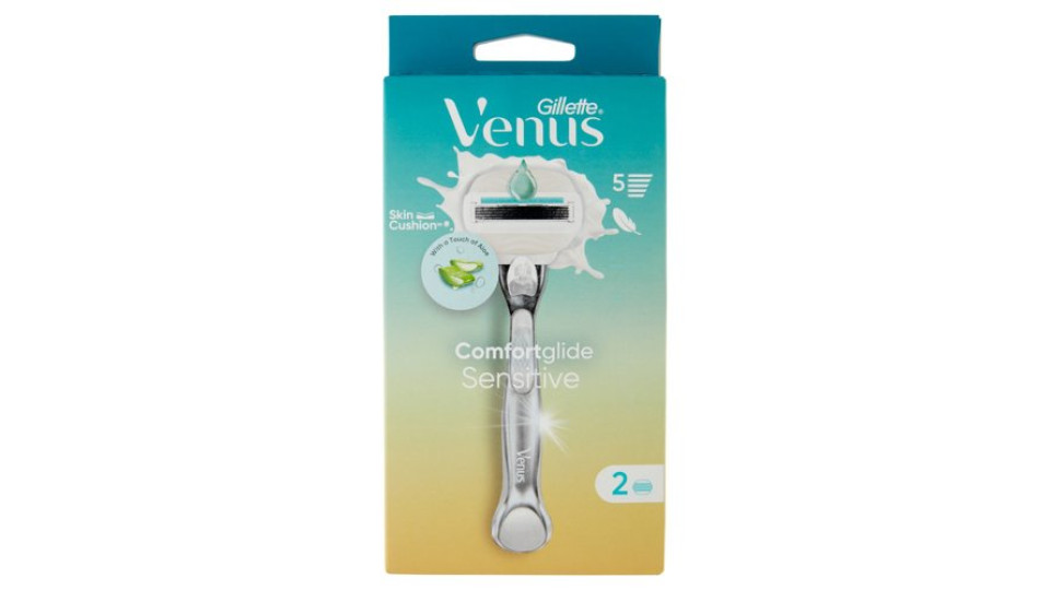 Gillette Venus Comfortglide Sensitive Rasoio Donna a 5 Lame, 1 Manico + 2 Lamette