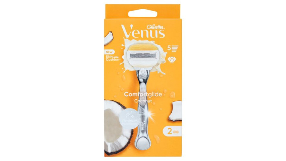 Gillette Venus Rasoio Donna Comfortglide Cocco Plus Olaz a 5 Lame, 1 Manico + 2 Lamette Donna