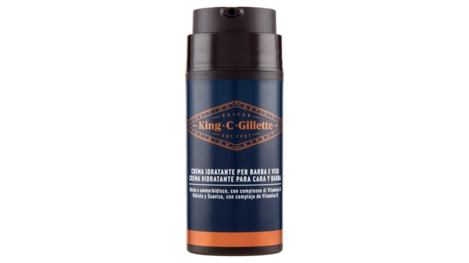 King C. Gillette Crema Idratante per Barba e Viso, con Complesso Vitamina B, 100 ml