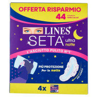Lines Seta ultra notte Assorbenti notte con ali 44 pz