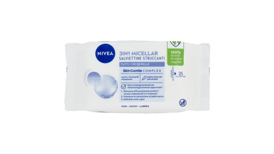 Nivea 3in1 Idratanti Salviettine Struccanti Pelli Secche e Sensibili 25 pz
