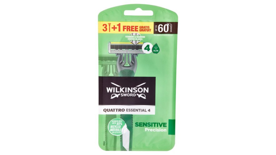 Wilkinson Sword Rasoio usa&getta Quattro Essential 4 Sensitive 3+1