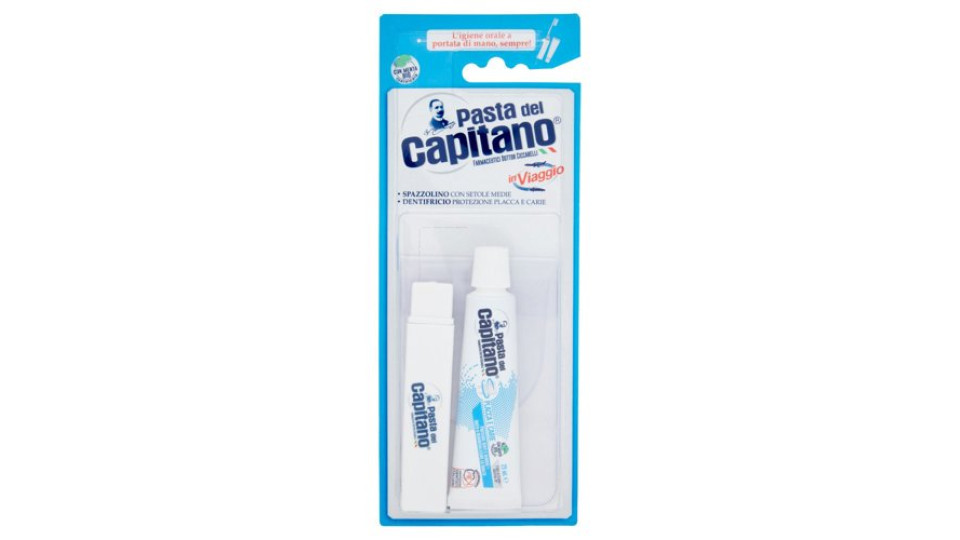 Pasta del Capitano in Viaggio Spazzolino Setole Medie, Dentifricio Protezione Placca e Carie 25 ml