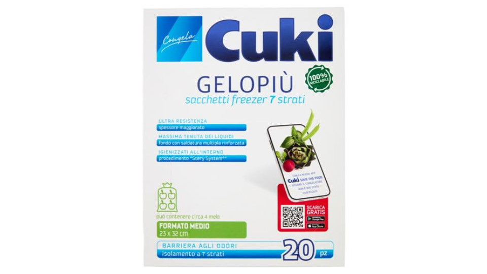 Cuki Congela Gelopiù sacchetti freezer 7 strati Formato Medio 23 x 32 cm 20 pz