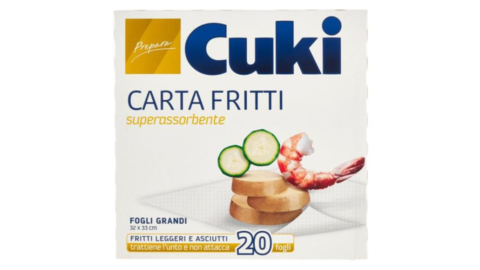 Cuki Prepara Carta Fritti superassorbente Fogli Grandi 32 x 33 cm 20 fogli