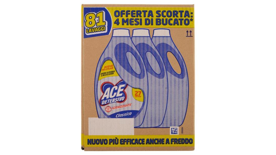 Ace Detersivo Igienizzante Classico 3 x 27 Lavaggi 3 x 1350 ml