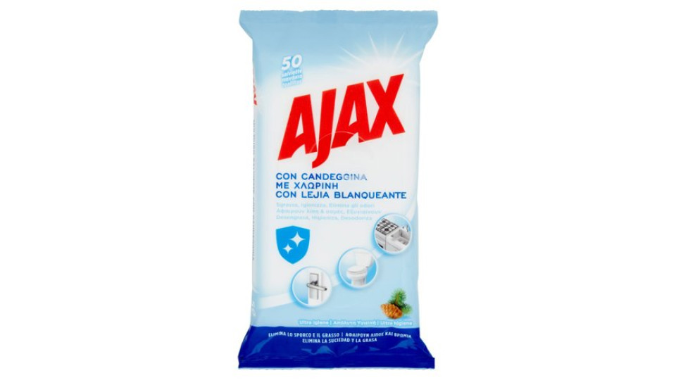 Ajax salviette igienizzanti con candeggina 50 pezzi