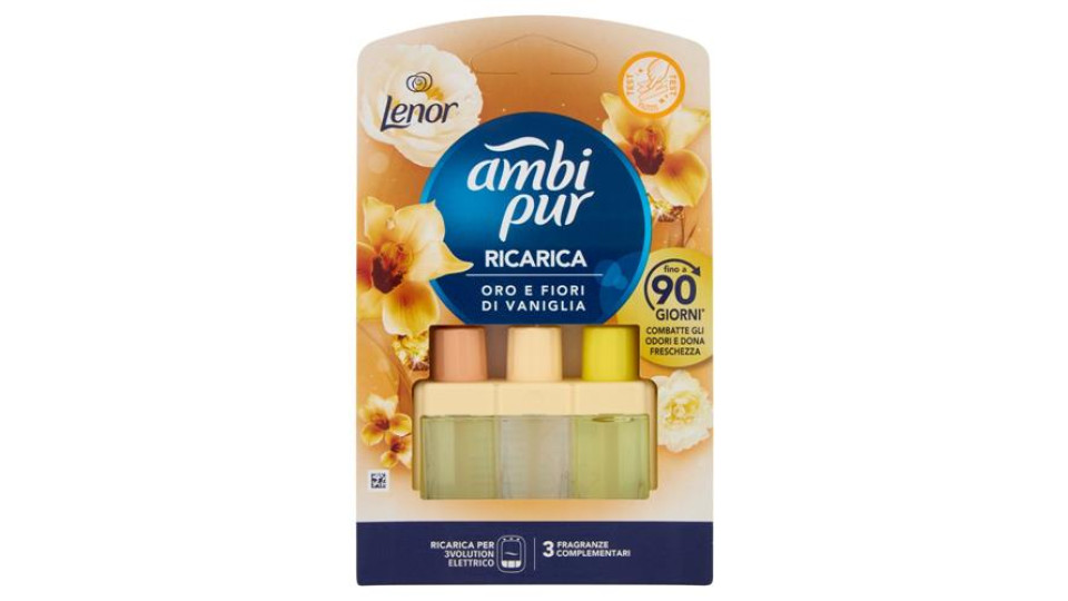 Ambi Pur Profumatore per Ambienti Elettrico Ricarica 3Volution, Oro e Fiori di Vaniglia 20 ml