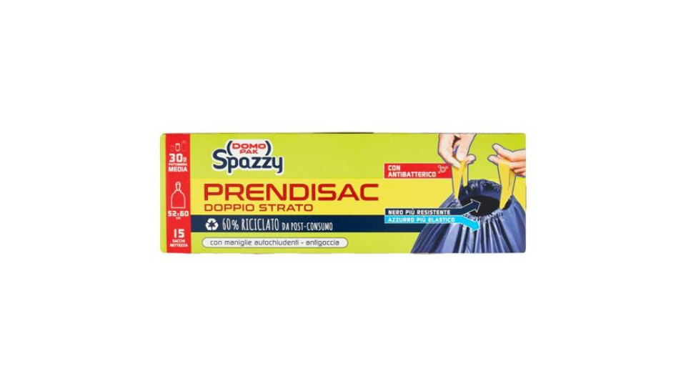 Domopak Spazzy Prendisac Doppio Strato con Antibatterico 30 lt Pattumiera Media 52x60 cm 15 pz