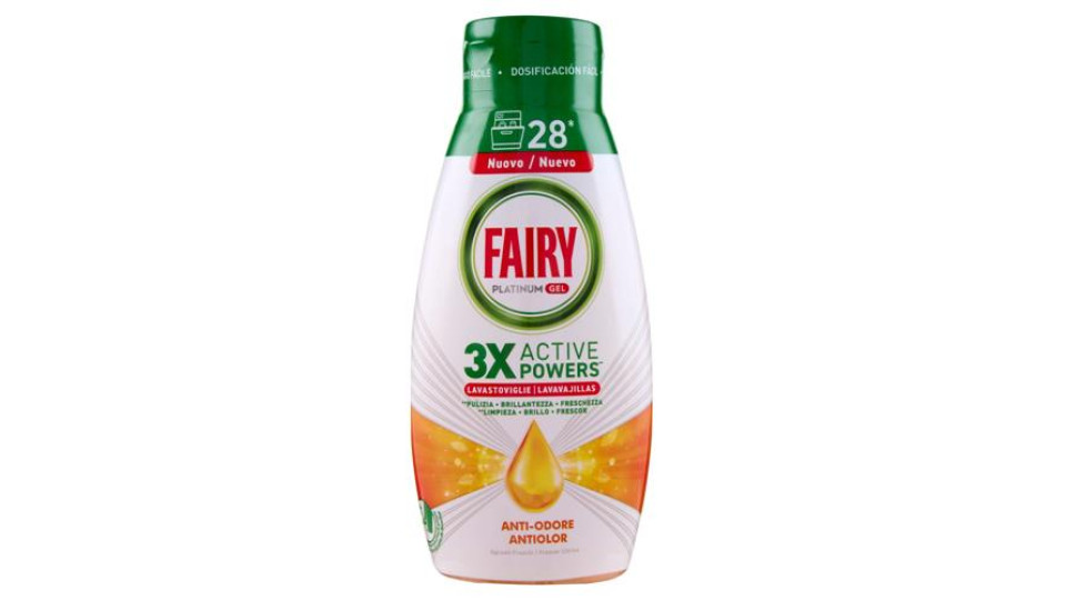 Fairy Gel Lavastoviglie Platinum Anti-Odore, Detersivo Piatti Agrumi Freschi 28 Lavaggi 504ml