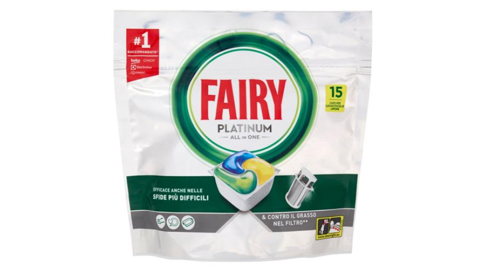 Fairy Pastiglie Lavastoviglie Platinum All in One, Detersivo Piatti Limone, 15 Capsule 224 g
