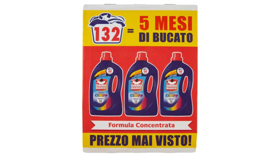 Omino Bianco Detersivo Lavatrice Liquido Color+ 3 x 44 Lavaggi 3 x 1760 ml