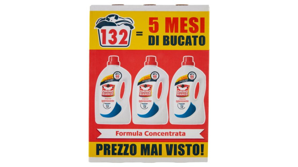 Omino Bianco Detersivo Lavatrice Liquido Igienizzante 3 x 44 Lavaggi 3 x 1760 ml
