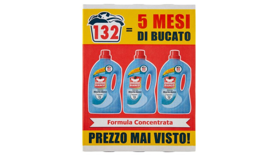 Omino Bianco Detersivo Lavatrice Liquido Muschio Bianco 3 x 44 Lavaggi 3 x 1760 ml