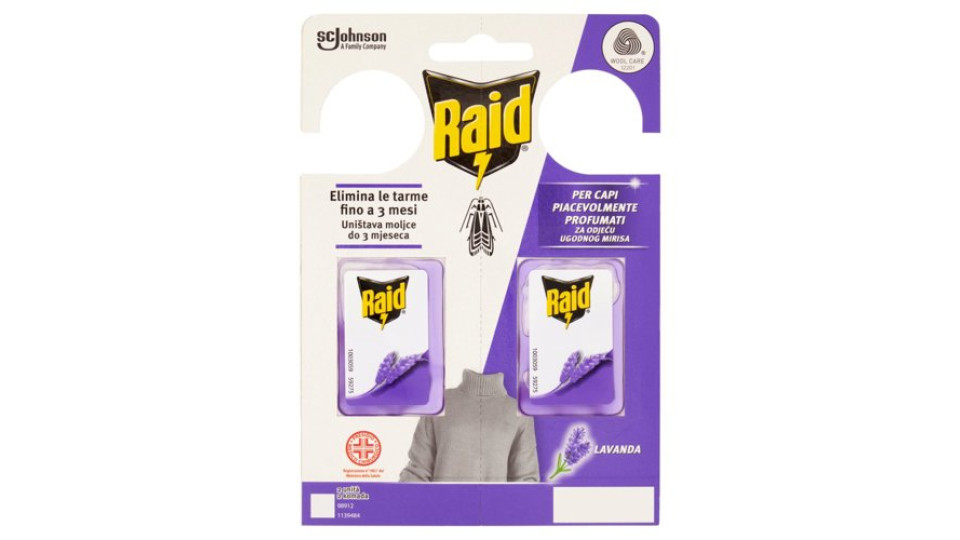 Raid Anti Tarme Gel Vestiti, per Capi Piacevolmente Profumati, Fragranza alla Lavanda, 2 x 3g