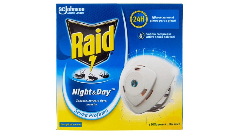 Raid Night & Day Trio, Repellente antizanzare Base e Ricarica con Sabbia Compressa
