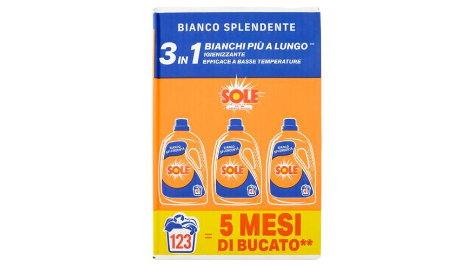 Sole Detersivo lavatrice Bianco Splendente 123 lavaggi 3 x 1,845 L