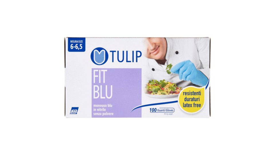 Tulip Fit Blu Guanti monouso blu in nitrile senza polvere Misura 6-6,5 100 pz