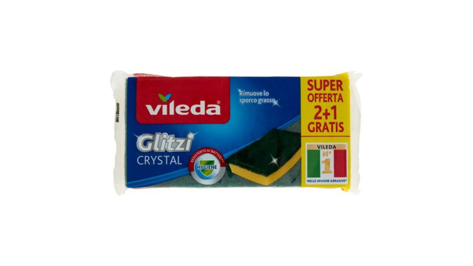Vileda Glitzi Crystal - spugna abrasiva da cucina con trattamento antibatterico sulla fibra, 3x