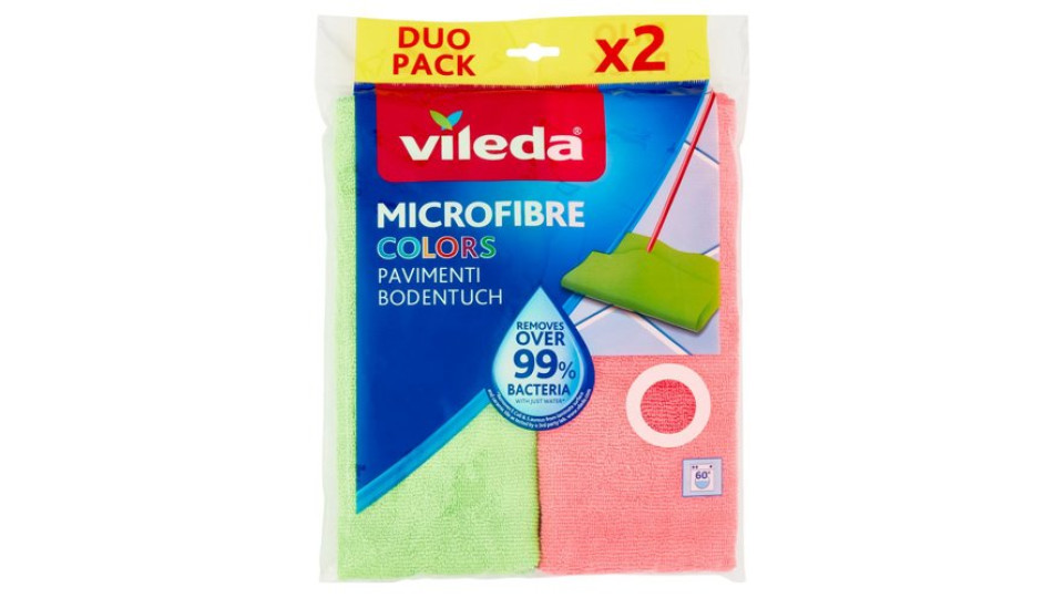 Vileda Microfibre Colors per rimuovere oltre il 99%* dei batteri, anche solo con acqua 50x40 cm 2 pz