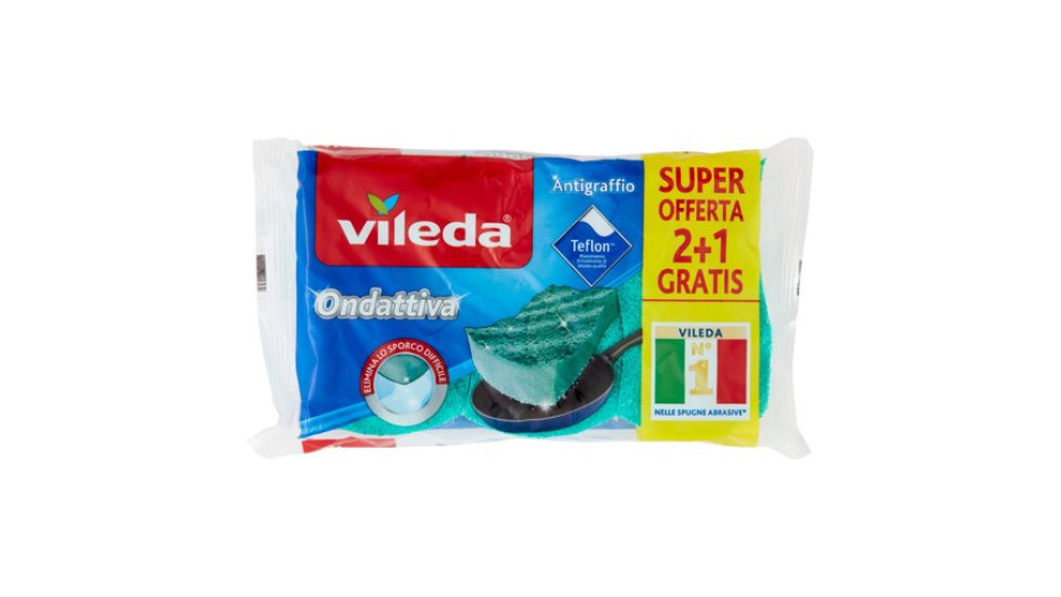 Vileda Ondattiva - spugna abrasiva da cucina, antigraffio. 2+1x