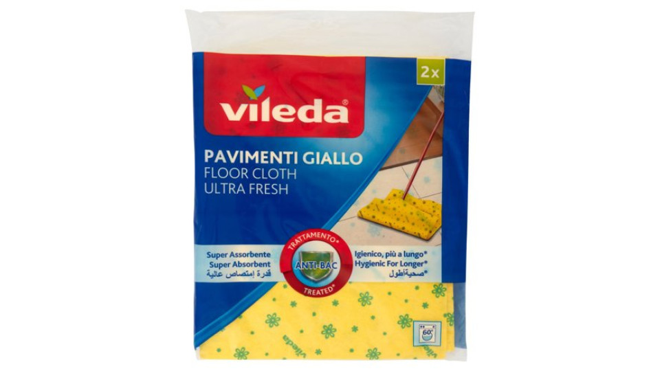 Vileda Pavimenti Giallo Utrafresh, TNT + 30% microfibra e trattamento antibatterico. 2x