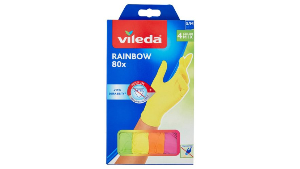 Vileda Rainbow S/M 6,5-7,5 4 Color Mix 80 pz