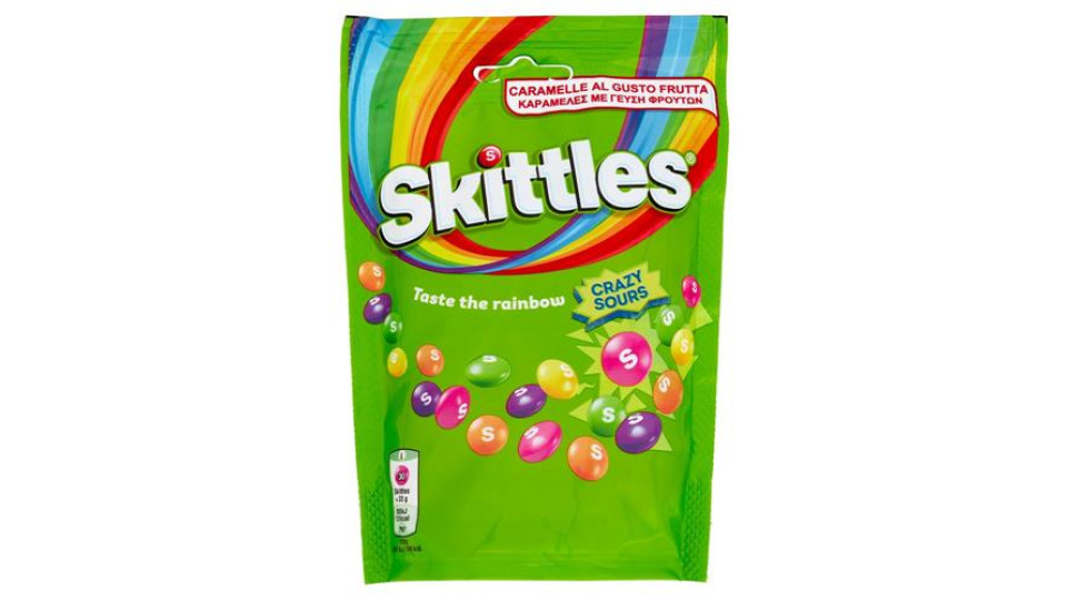 Skittles Crazy Sours, Caramelle Frizzanti Assortite al Gusto Frutta 136g