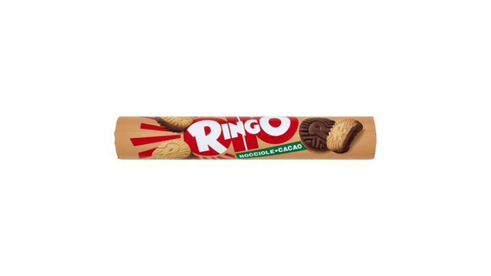 Ringo Nocciola, Biscotti Farciti con Crema Nocciola e Cioccolato, Snack merenda Tubo 165g