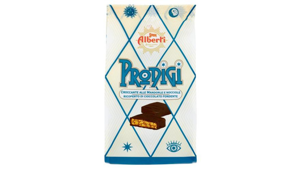 Strega Alberti Prodigi Croccante alle Mandorle e Nocciole Ricoperto di Cioccolato Fondente 150 g