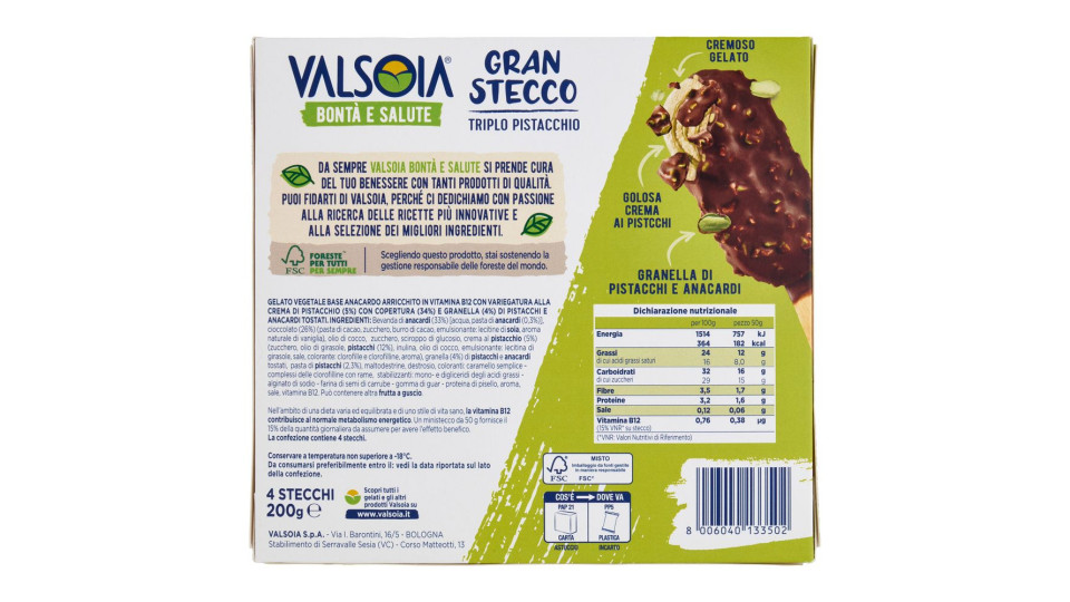 Valsoia Gran Stecco Pistacchio X4 200g