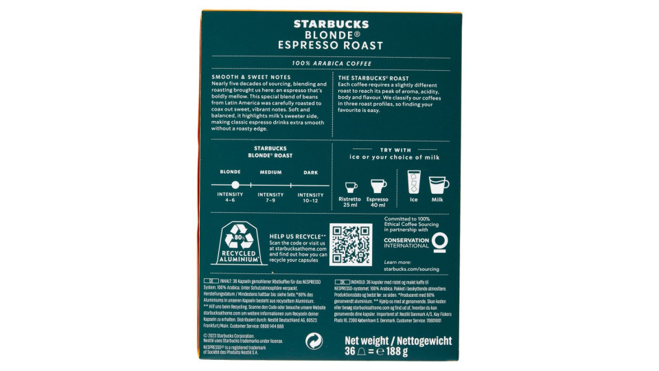 BLONDE ESPRESSO ROAST BY NESPRESSO CAFFè 36 CAPSULE