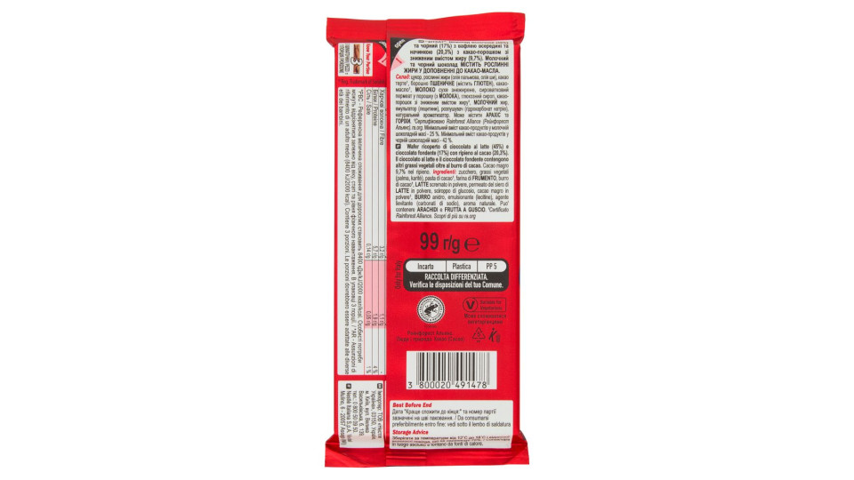 DOPPIO CIOCCOLATO TAVOLETTA WAFER RICOPERTA DI CIOCCOLATO