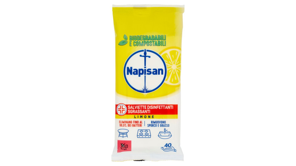 SALVIETTE DISINFETTANTI SGRASSANTI LIMONE BIODEGRADABILI 40 PZ