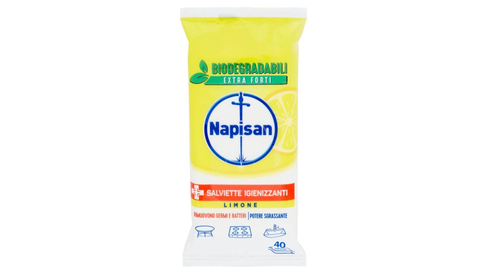 SALVIETTE DISINFETTANTI SGRASSANTI LIMONE BIODEGRADABILI 40 PZ