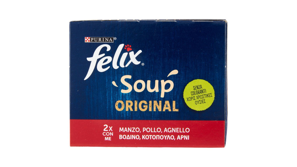 FELIX SOUP ORIGINAL CIBO UMIDO PER GATTI CON MANZO, POLLO E AGNELLO 6X48G