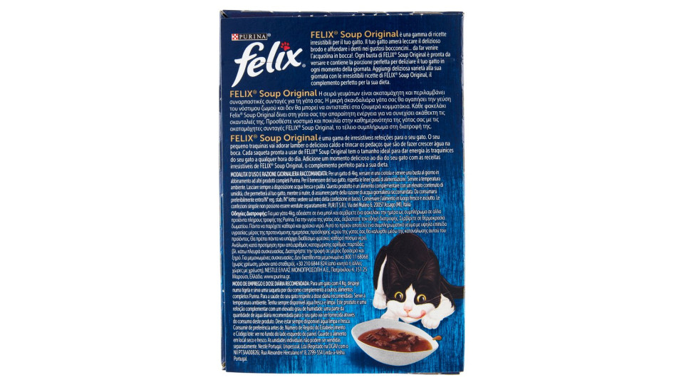 FELIX SOUP ORIGINAL CIBO UMIDO PER GATTI CON MANZO, POLLO E AGNELLO 6X48G