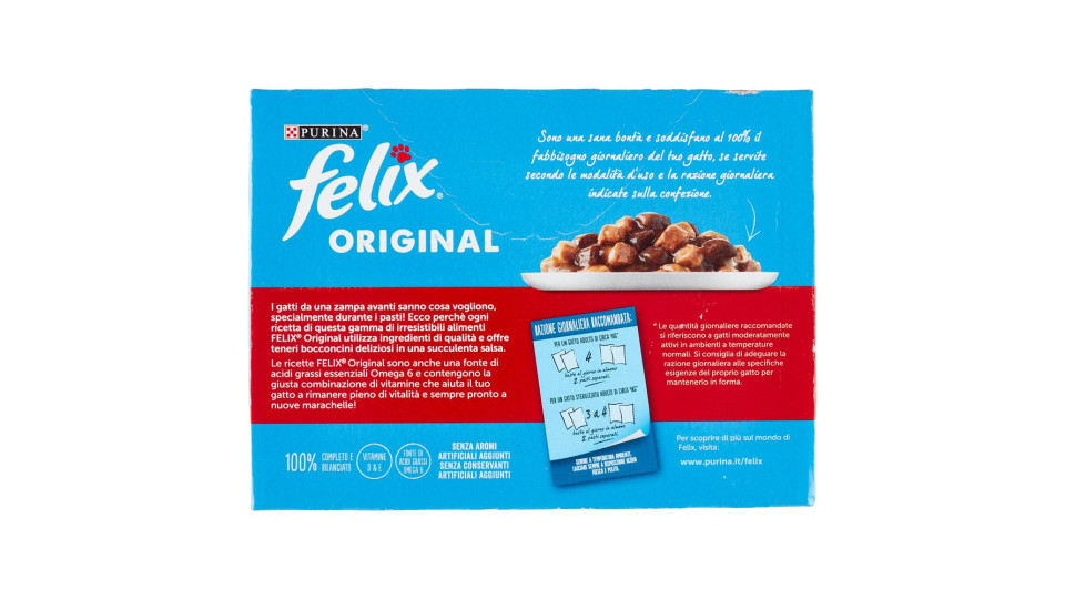 FELIX ORIGINAL BOCCONCINI PER GATTI IN SALSA CON CONIGLIO, POLLO, ANATRA E TACCHINO 10X85 G