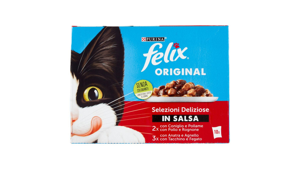 FELIX ORIGINAL BOCCONCINI PER GATTI IN SALSA CON CONIGLIO, POLLO, ANATRA E TACCHINO 10X85 G