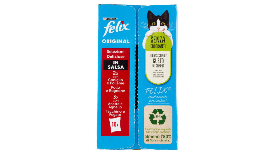 FELIX ORIGINAL BOCCONCINI PER GATTI IN SALSA CON CONIGLIO, POLLO, ANATRA E TACCHINO 10X85 G
