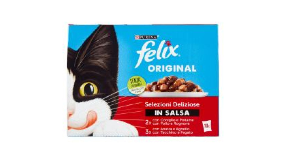 FELIX ORIGINAL BOCCONCINI PER GATTI IN SALSA CON CONIGLIO, POLLO, ANATRA E TACCHINO 10X85 G