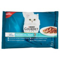 GOURMET PERLE PIACERI DEL MARE UMIDO GATTI CON PESCE, PLATESSA, SALMONE, TONNO E GAMBERETTI INTERI 4X85G